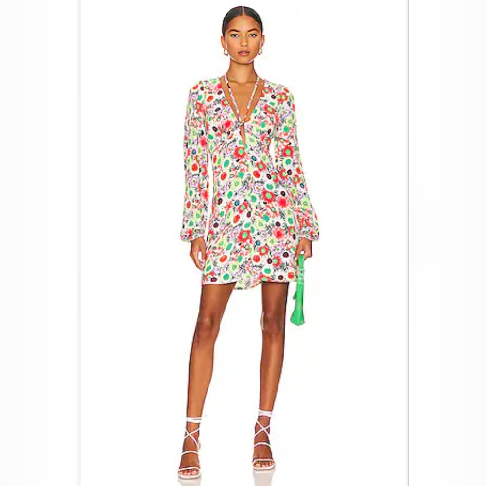 AFRM Revolve Collab Caprice Mini Dress in Summer Daisy Bouquet XS NEW